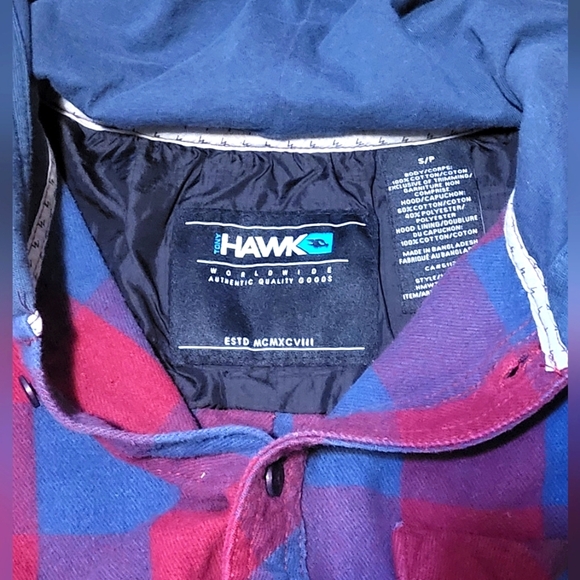 Tony Hawk Shacket Mens Red & Blue Plaid Quilted Button Hooded Jacket Size S/P - Picture 4 of 11